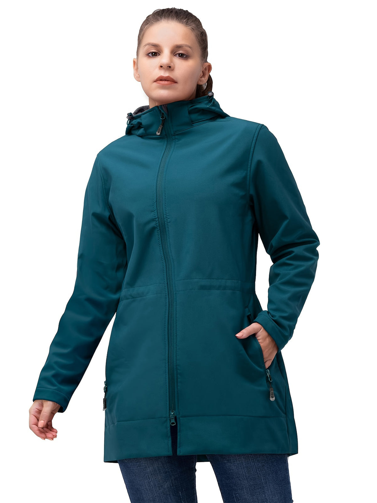 Veste grande taille, capuche, chaleur d'hiver, coupe-vent, mise en situation