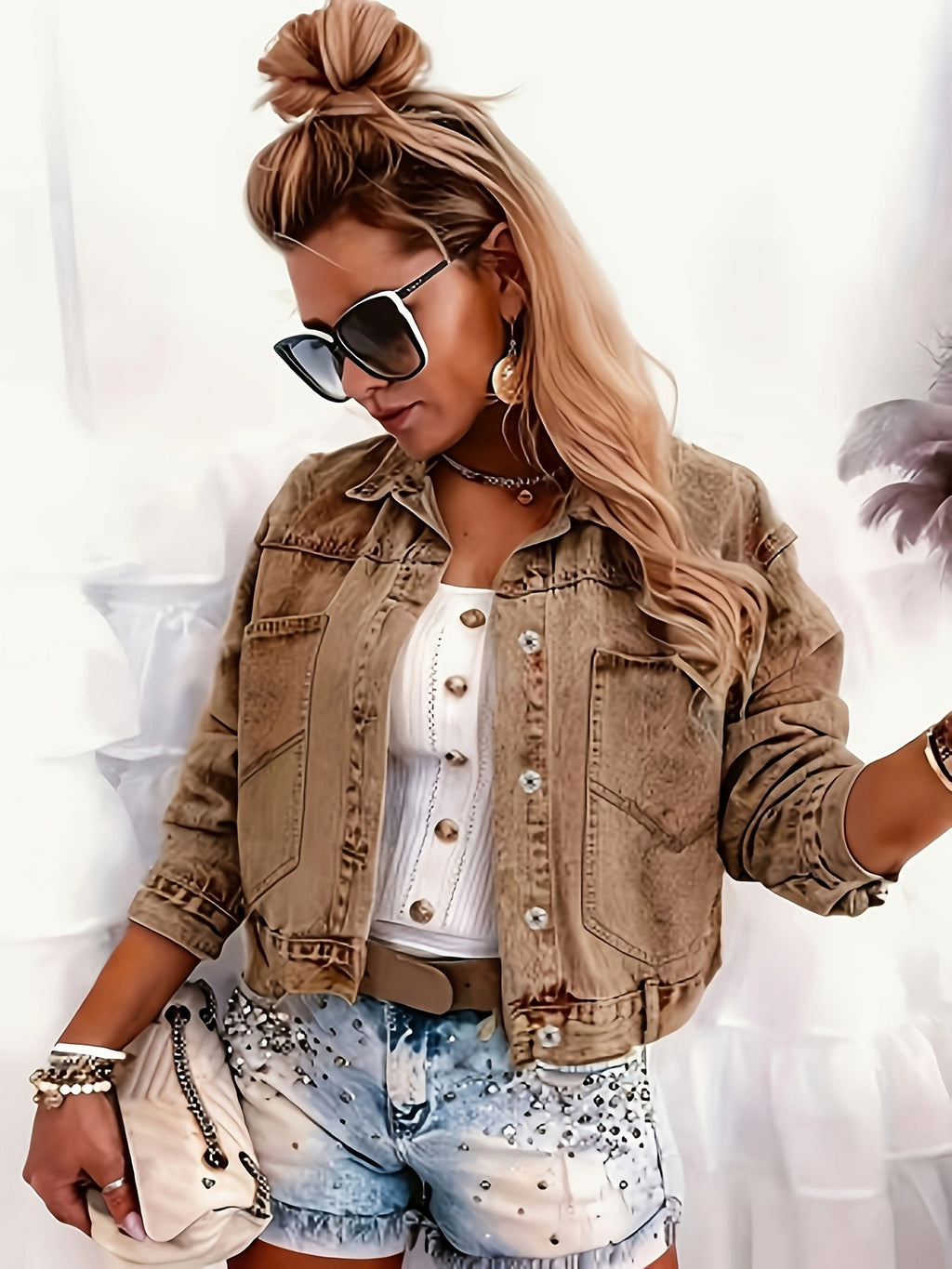 Veste grande taille, coupe ample, manches longues, tenue franche, vu de dos