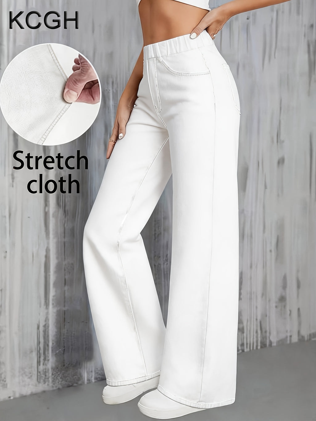 Jean grande taille, coupe droite, tenue franche, jambe large — composition : 98% Coton, 2% Élasthanne