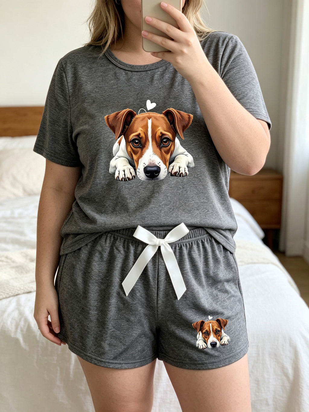Pyjama grande taille, coupe ample, col rond, manches courtes, visuel produit