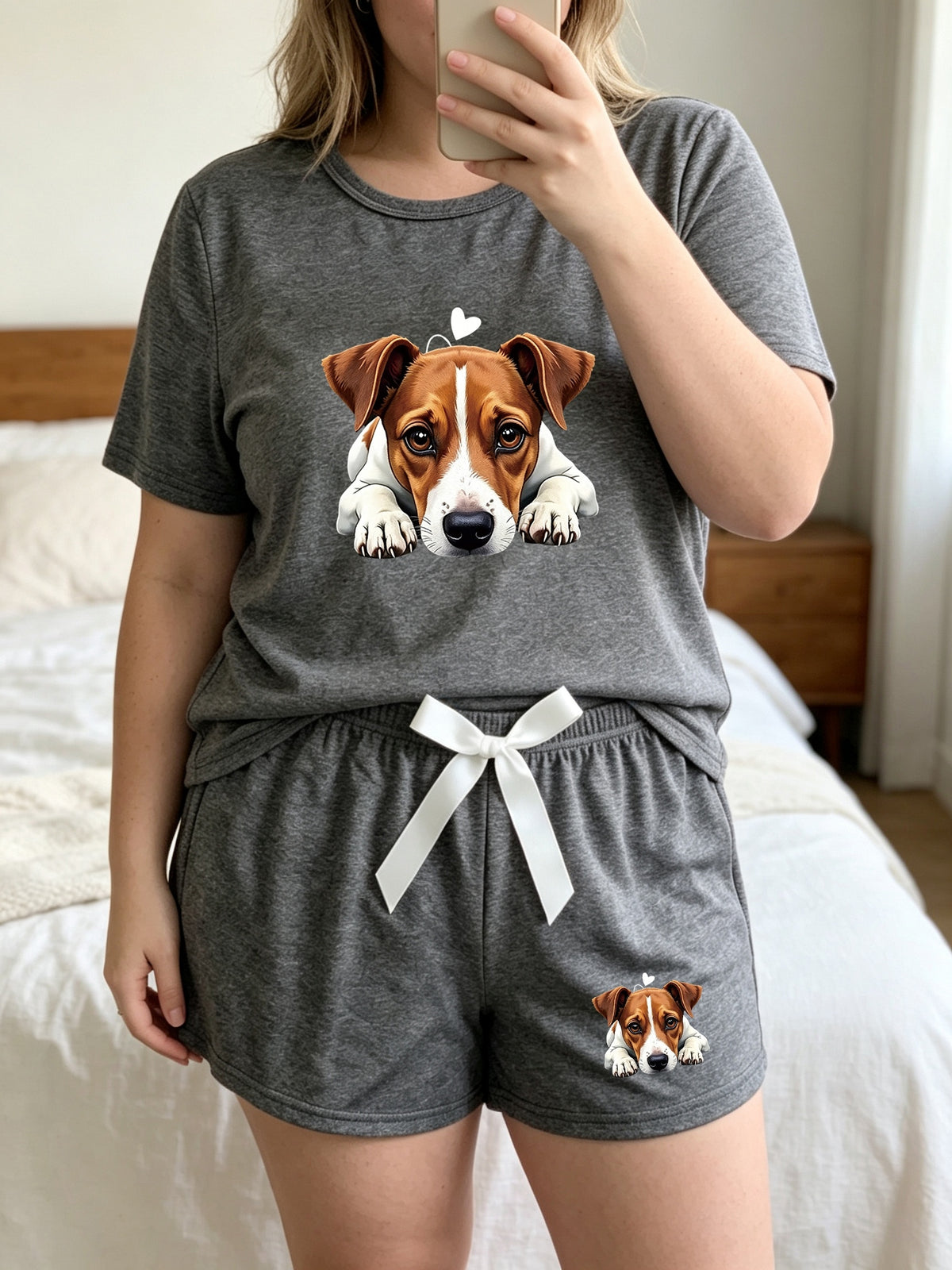 Pyjama grande taille, coupe ample, col rond, manches courtes, visuel produit