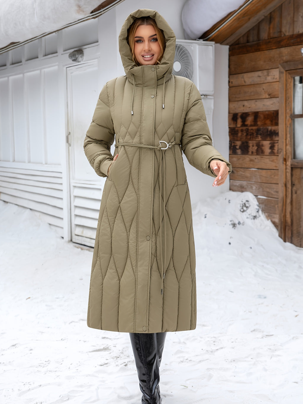 Manteau grande taille, coupe ajustée, capuche, chaleur d'hiver, autre coloris