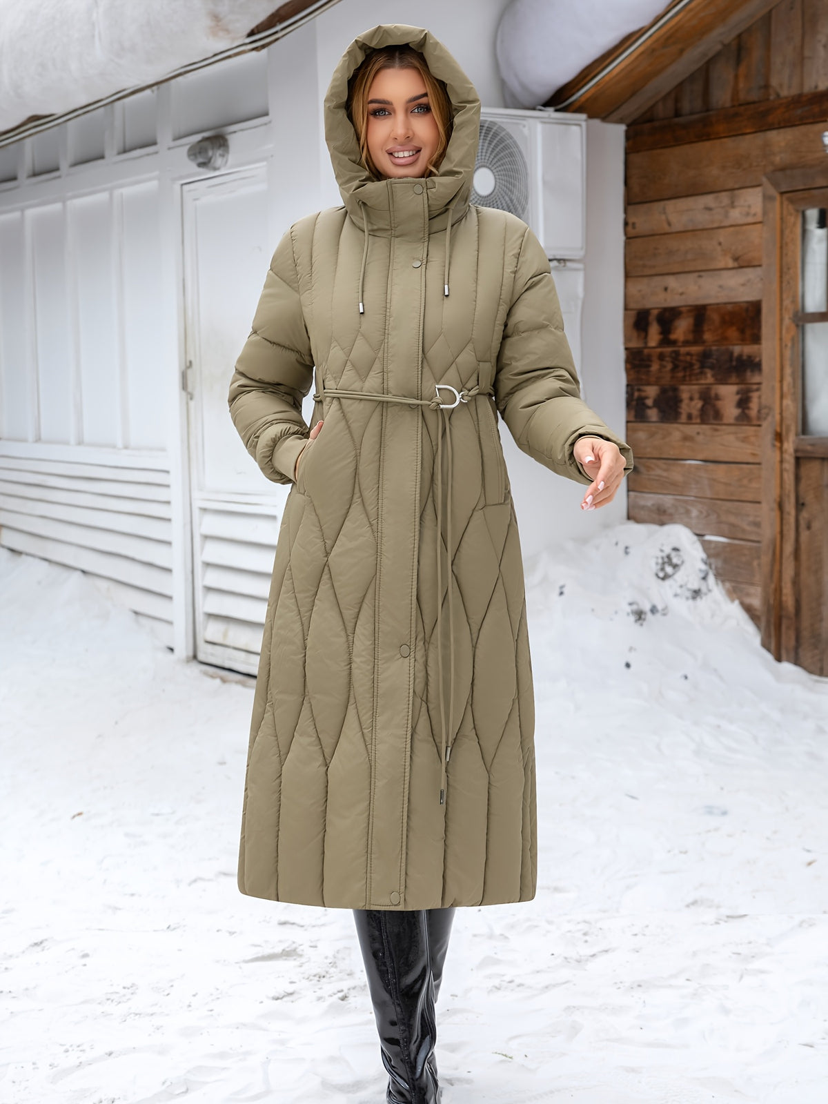 Manteau grande taille, coupe ajustée, capuche, chaleur d'hiver, autre coloris