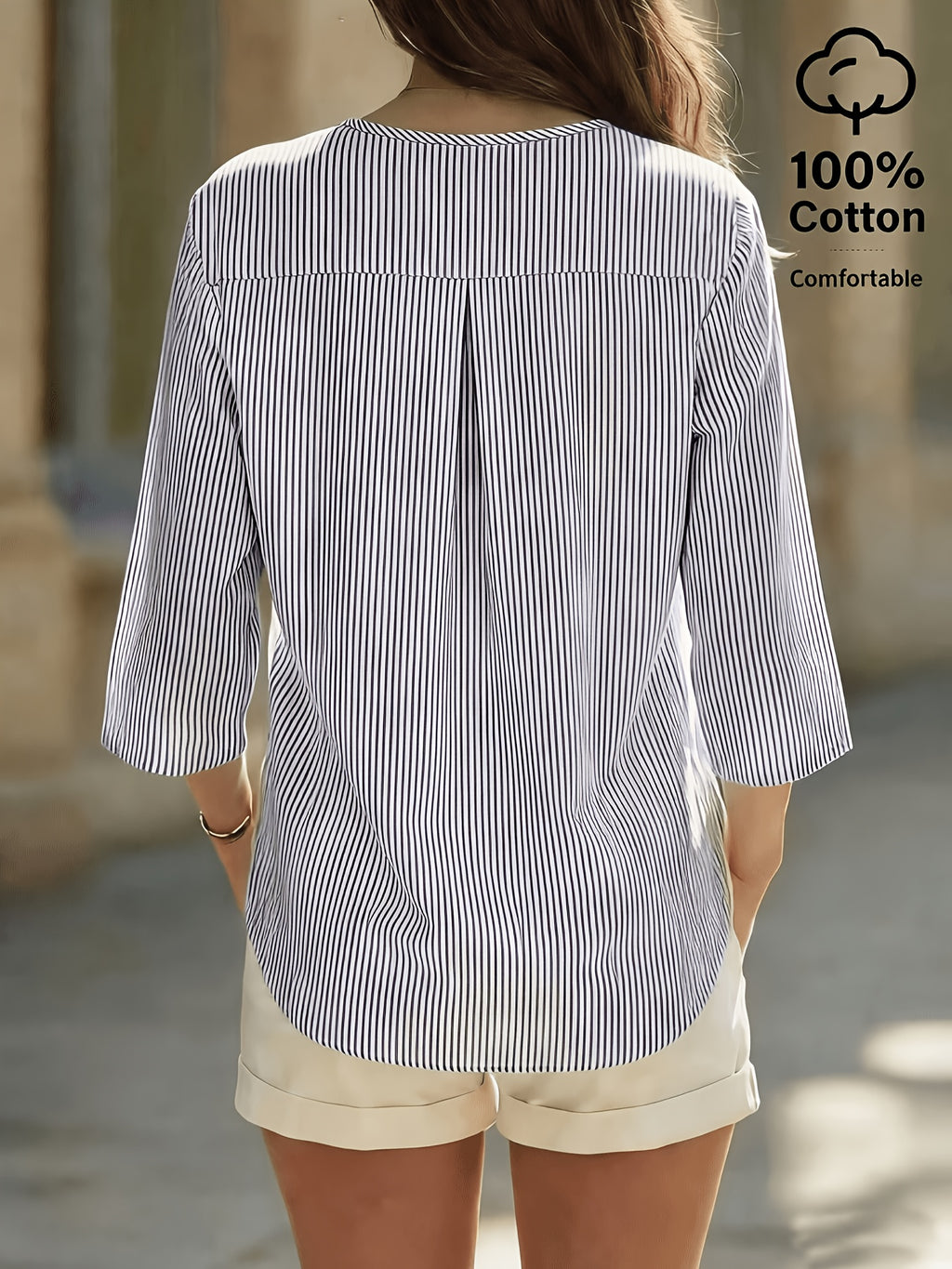 Chemise grande taille à rayures, coupe oversize, col V, toucher naturel, détail du col