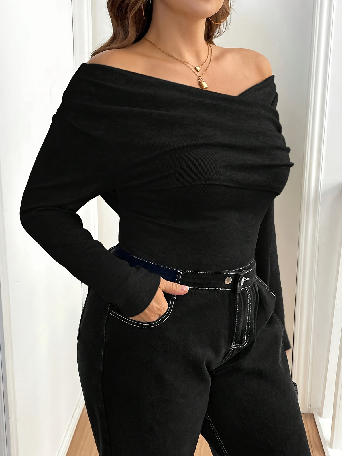 T-shirt grande taille, fines bretelles, manches longues