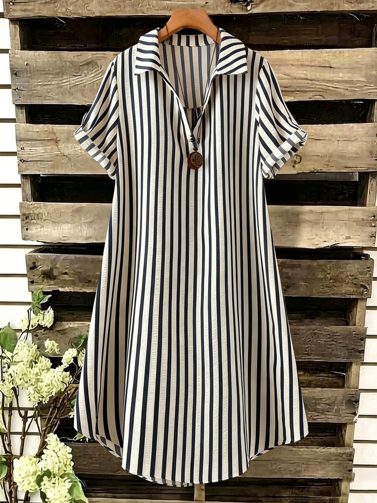 Robe chemise grande taille — Rayée verticale en sept coloris