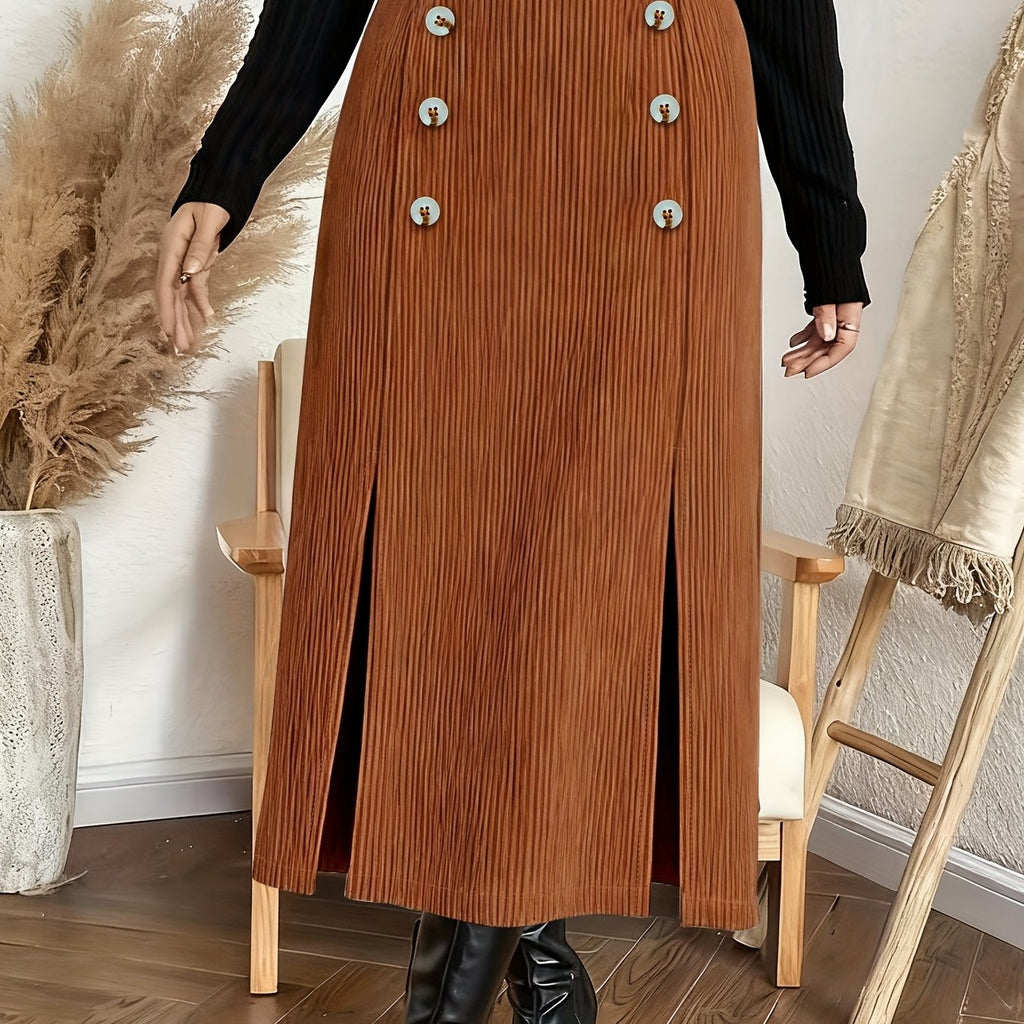 Jupe grande taille en velours côtelé, ceinture assortie, relief côtelé — matière : étoffe tissée