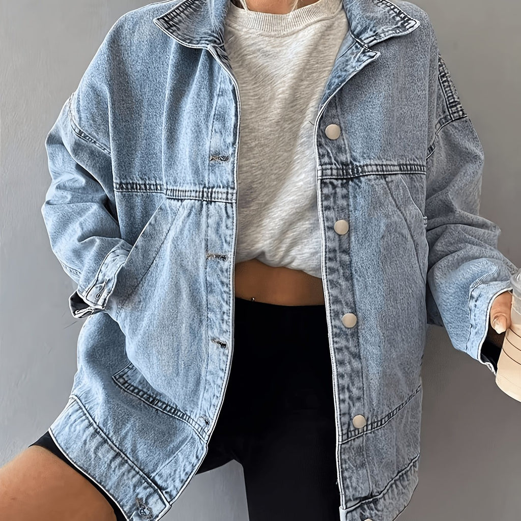 Veste grande taille, coupe oversize, tenue franche, tissu non extensible — matière : denim