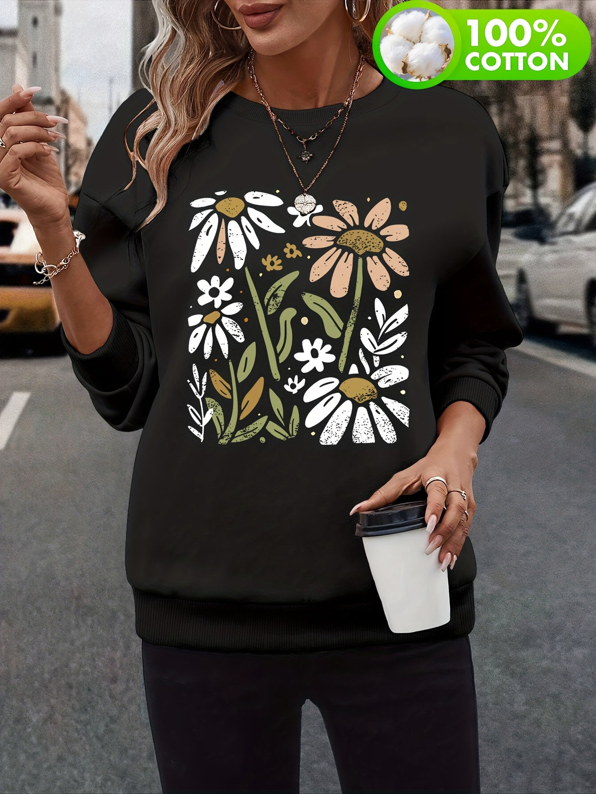 Sweat grande taille, col rond, toucher naturel, chaleur d'hiver
