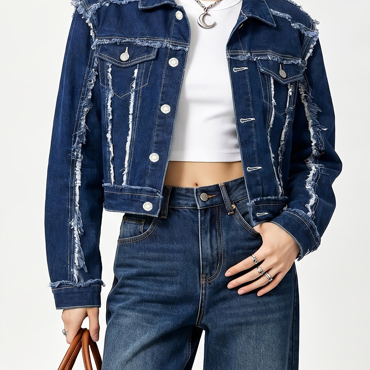 Veste grande taille, coupe oversize, manches longues, tenue franche — matière : denim Image