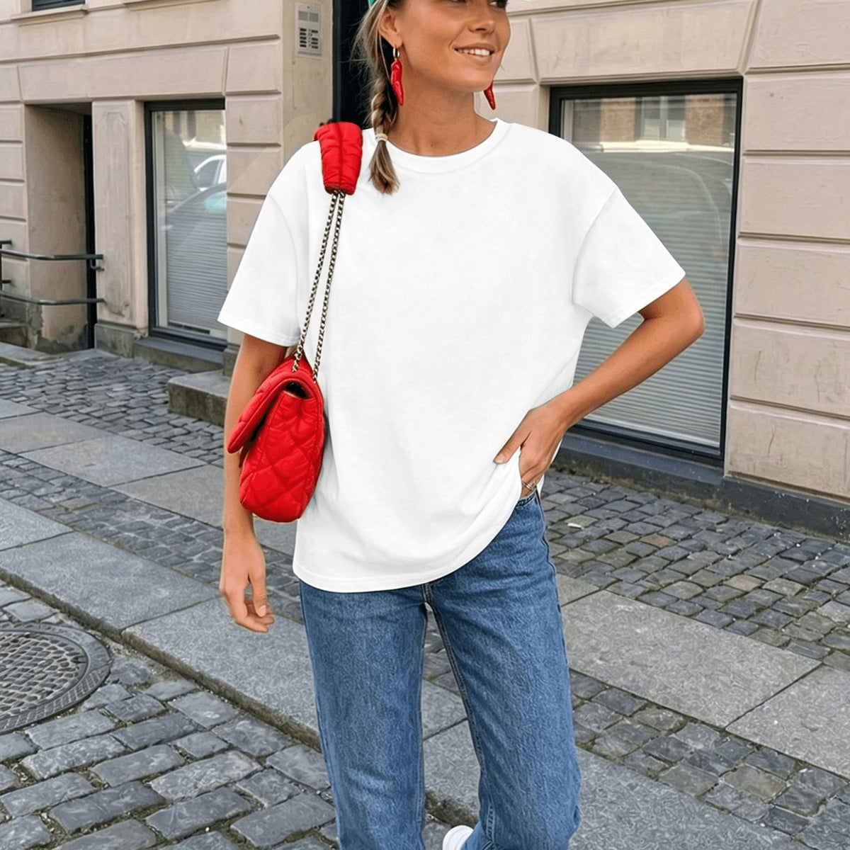 T-shirt grande taille, coupe ample, col rond, manches courtes — matière : coton Image