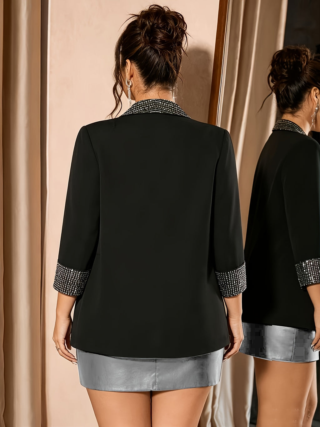 Veste grande taille, coupe oversize, paillettes, mise en situation