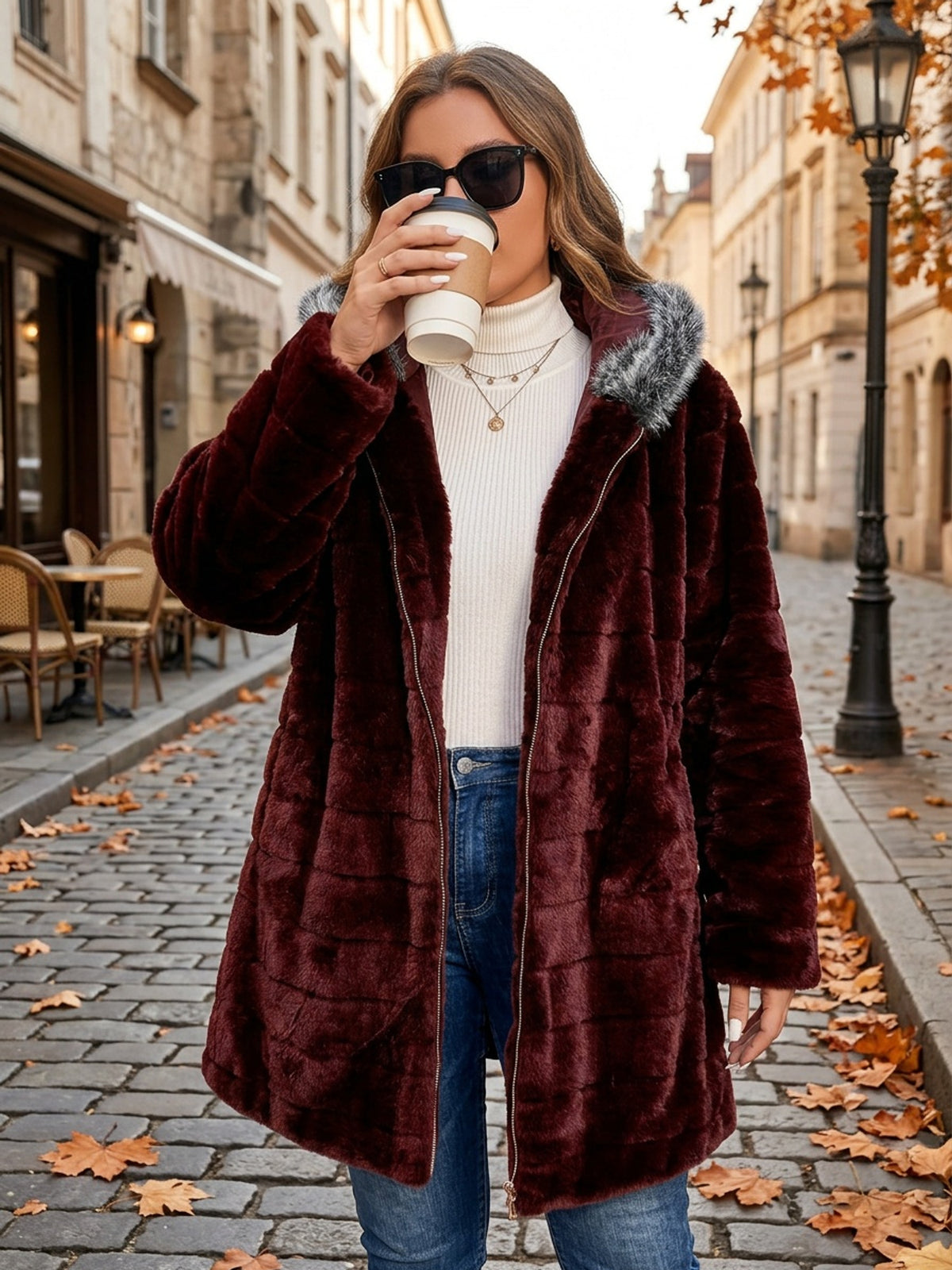 Manteau grande taille, capuche, poches pratiques, chaleur d'hiver, vue de profil