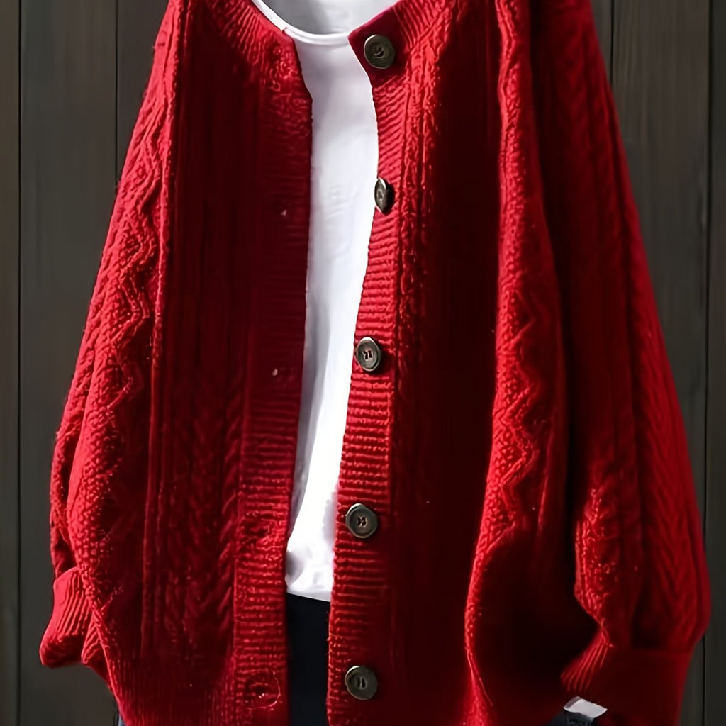 Cardigan grande taille, coupe oversize, boutonnage, manches longues — matière : polyester