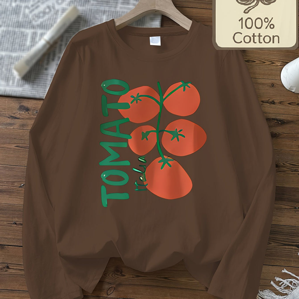 Top grande taille, col rond, manches longues, toucher naturel — matière : coton