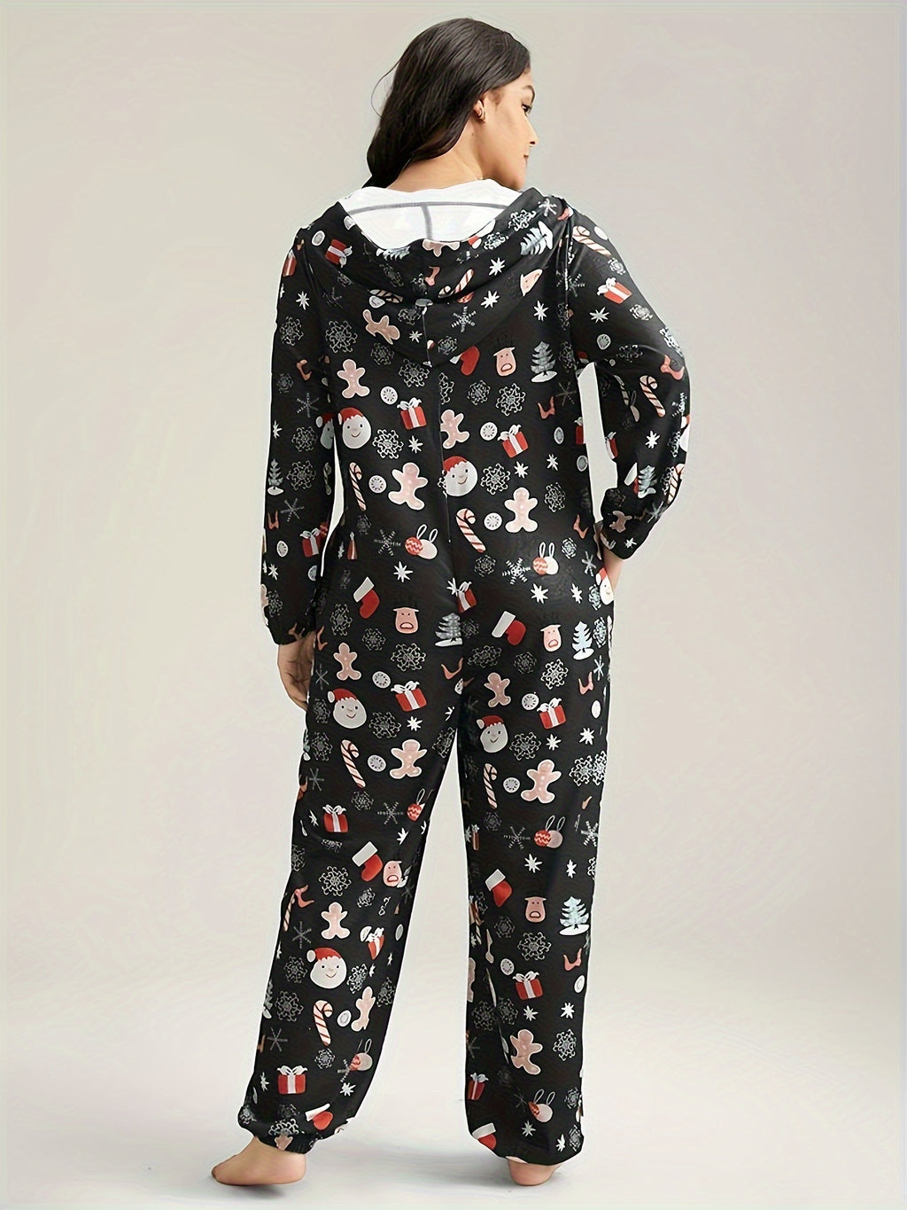 Pyjama grande taille, fermeture zippée, chaleur d'hiver, porté de face
