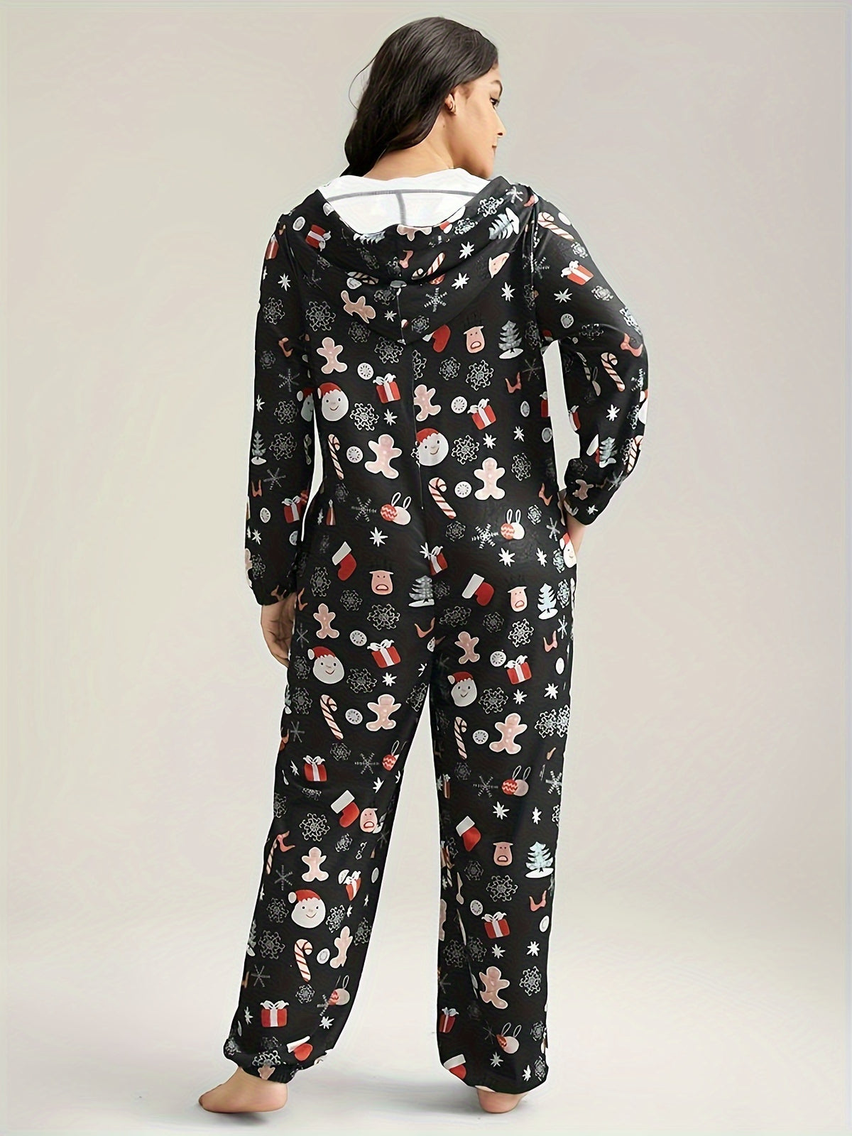 Pyjama grande taille, fermeture zippée, chaleur d'hiver, porté de face