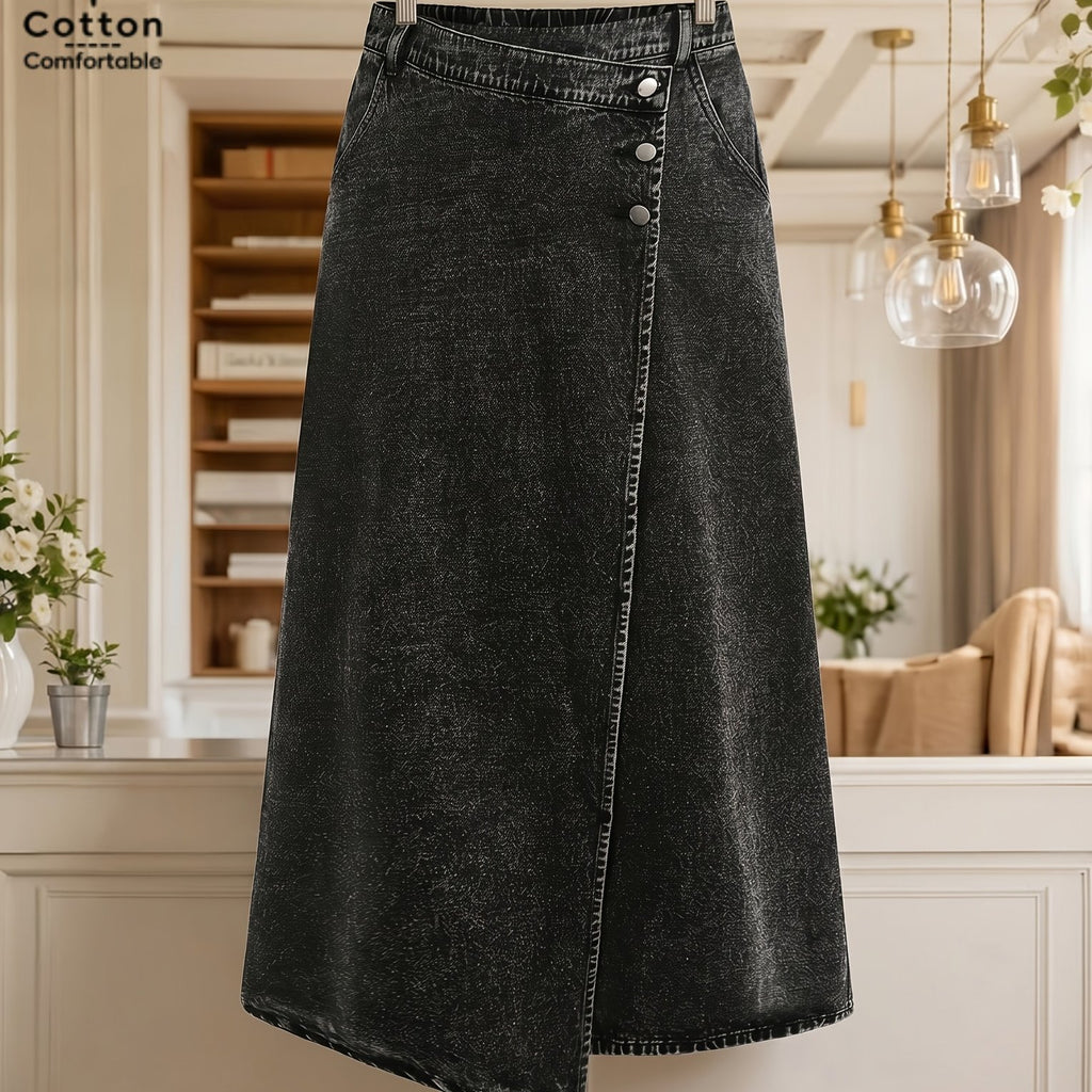 Jupe grande taille, coupe oversize, longueur midi, fente — matière : denim