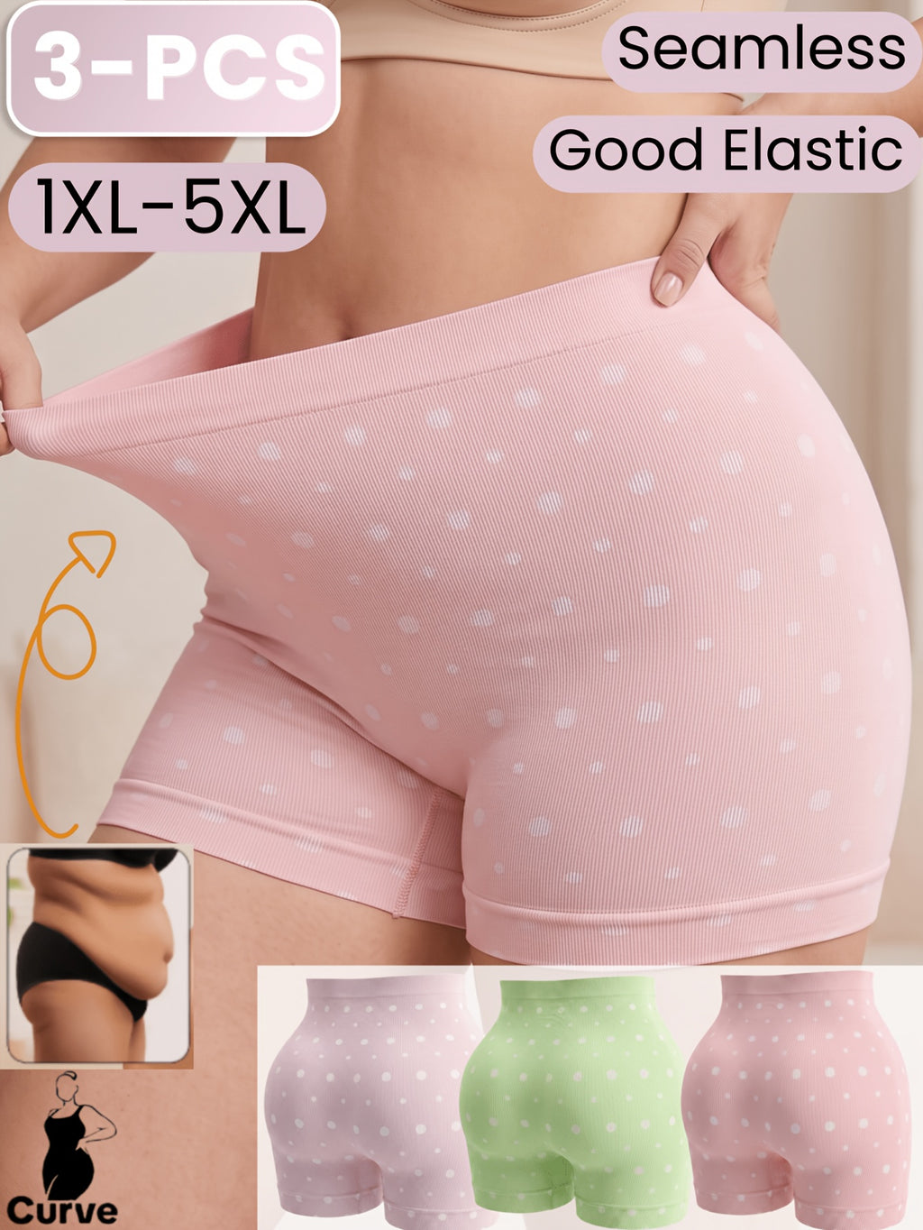 Culotte grande taille à pois, ligne épurée — composition : 90% Polyamide, 10% Élasthanne