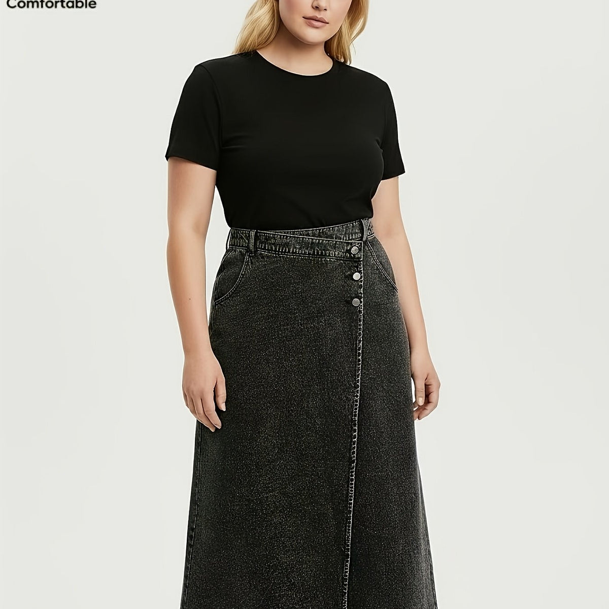 Jupe grande taille, fente, tenue franche — matière : denim Image