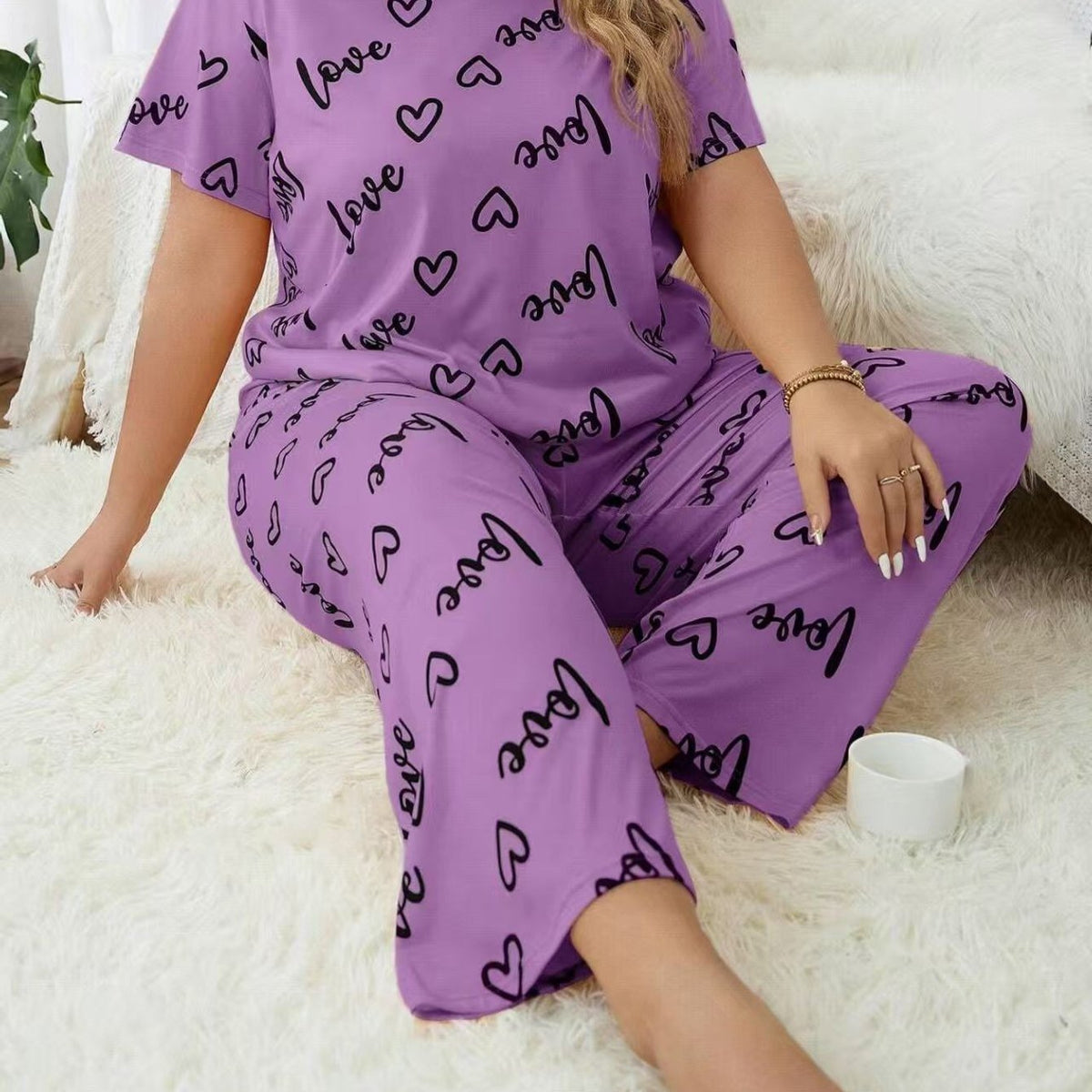 Pyjama grande taille, manches courtes, toucher naturel, tissu opaque
