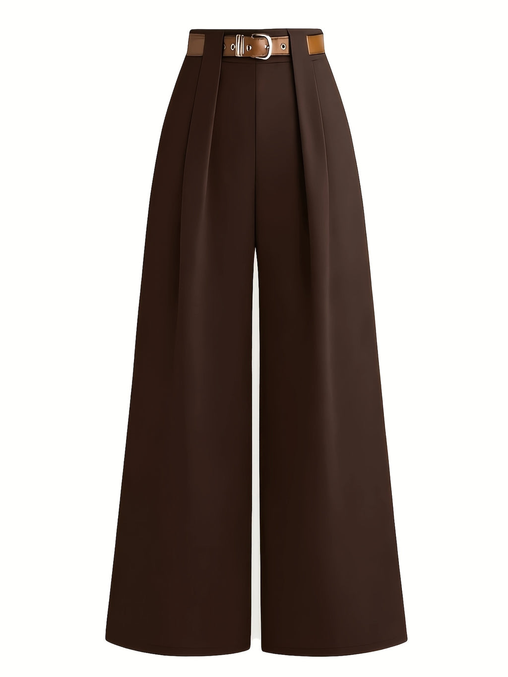Pantalon grande taille, coupe droite, ceinture assortie, plissé, mise en situation