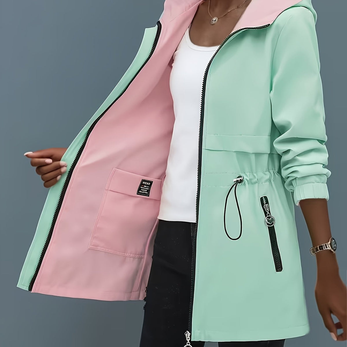 Trench grande taille, fermeture zippée — matière : polyester