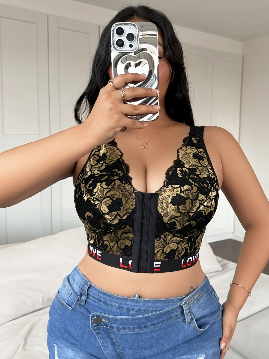 Bustier grande taille — Dentelle deux tons sur fond noir