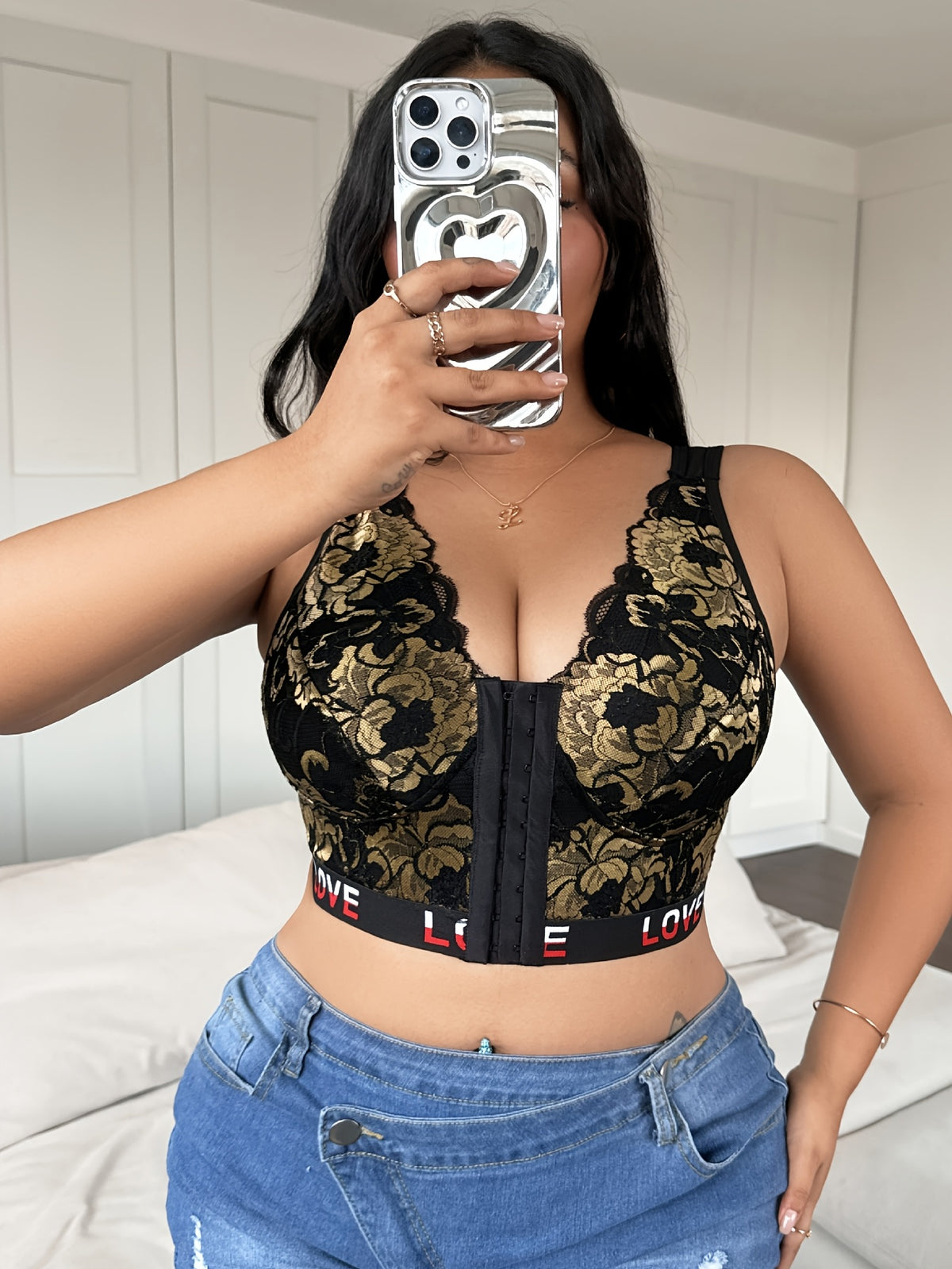 Bustier grande taille — Dentelle deux tons sur fond noir