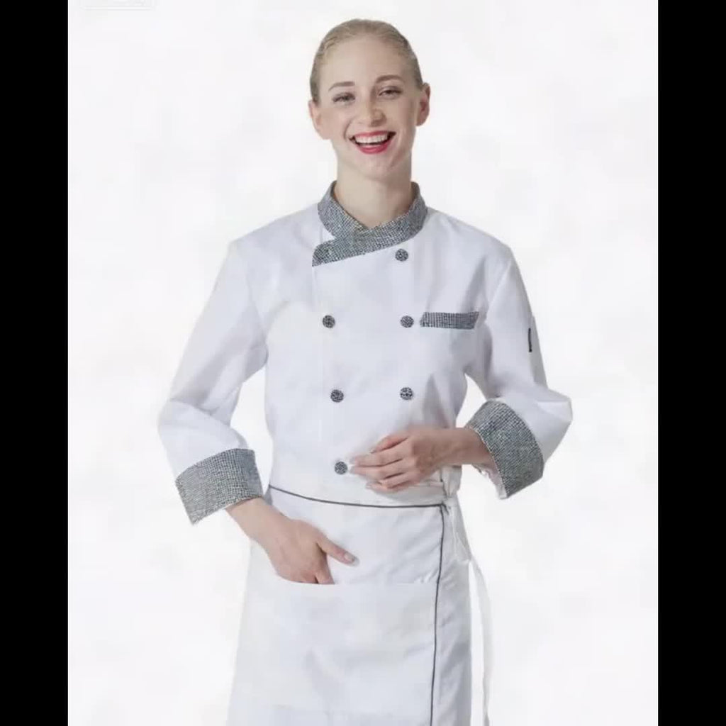 Veste grande taille à carreaux, ligne nette, gros plan