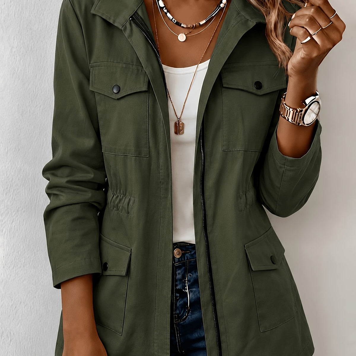 Veste grande taille, coupe oversize, poches pratiques — matière : polyester