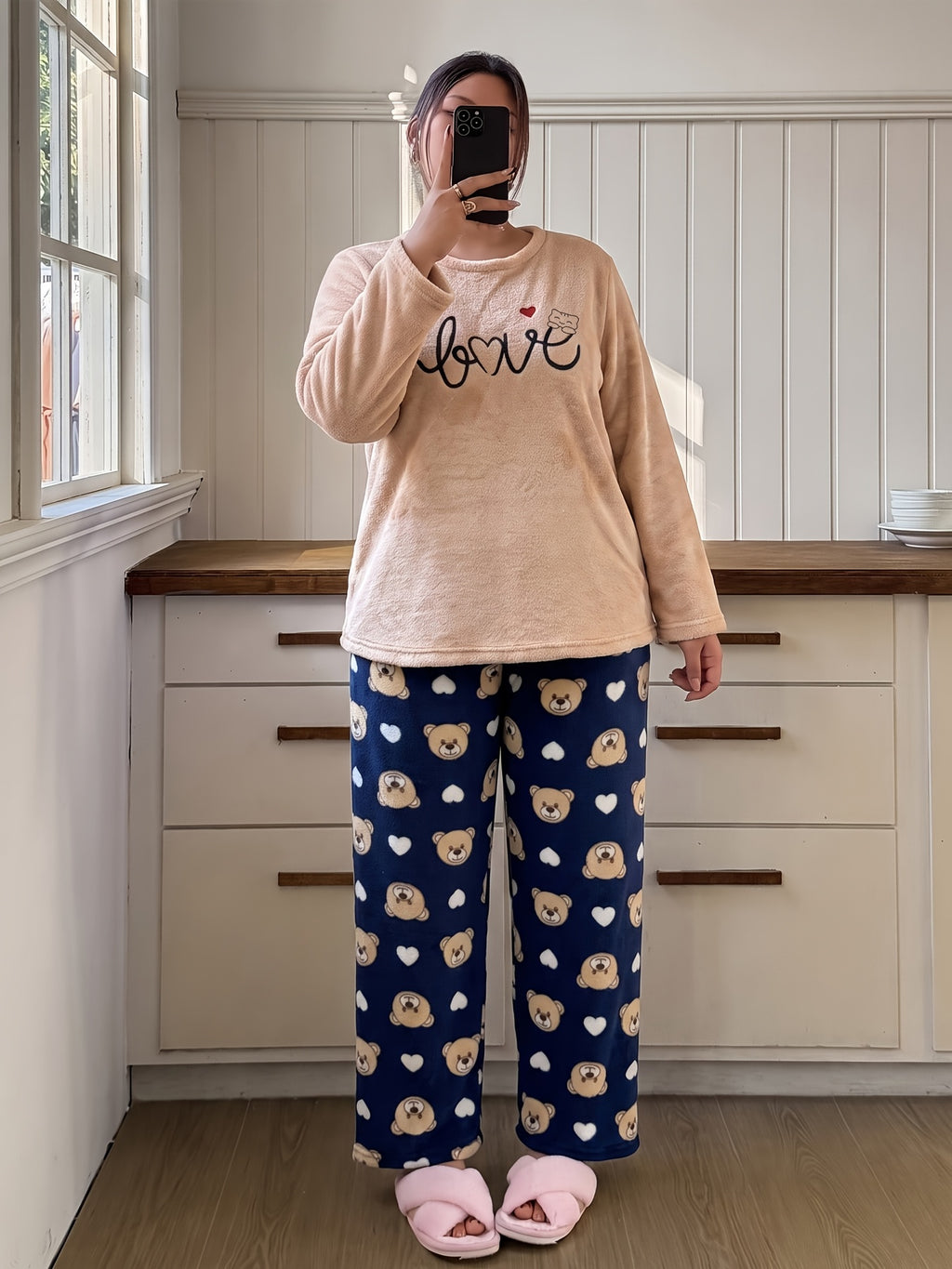 Pyjama grande taille, coupe ample, chaleur d'hiver, tissu opaque