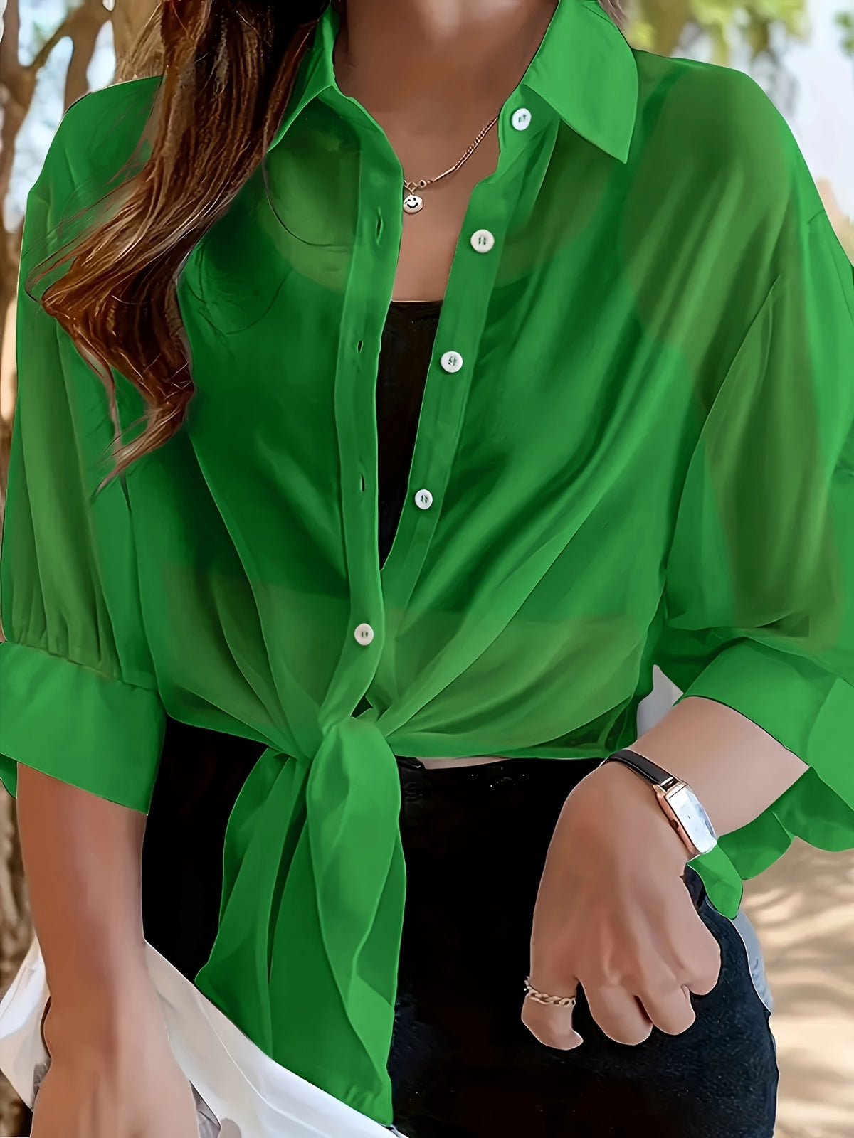 Blouse grande taille en soie, tombé fluide, visuel produit