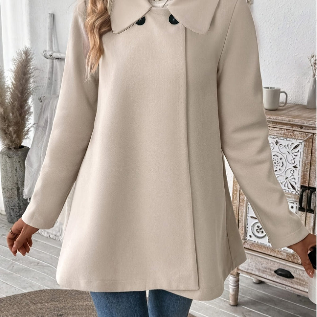 Manteau grande taille, col à revers, boutonnage, manches longues — composition : 100% Polyester