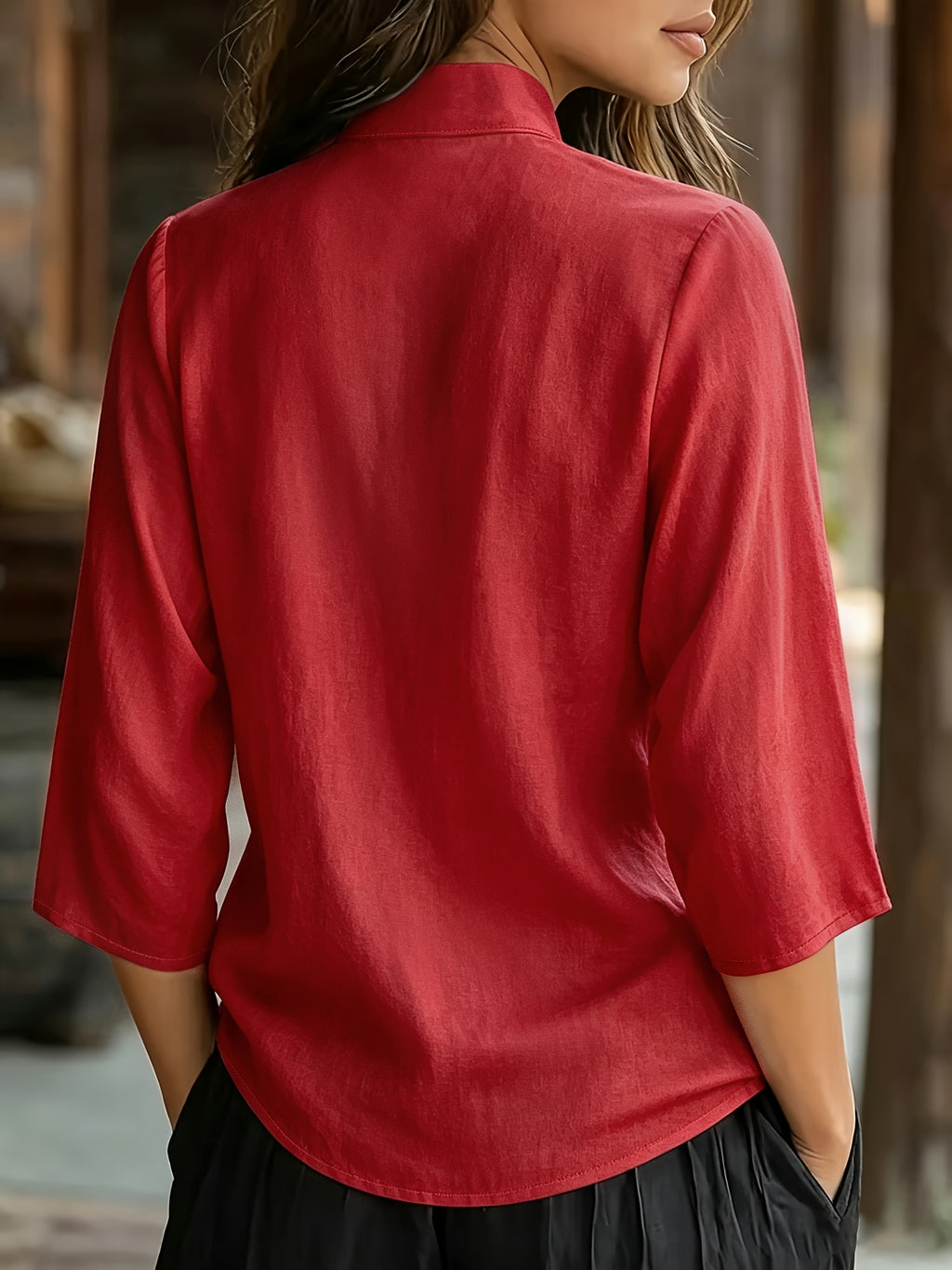Chemise grande taille, dentelle contrastée, manches longues, toutes saisons, mise en situation