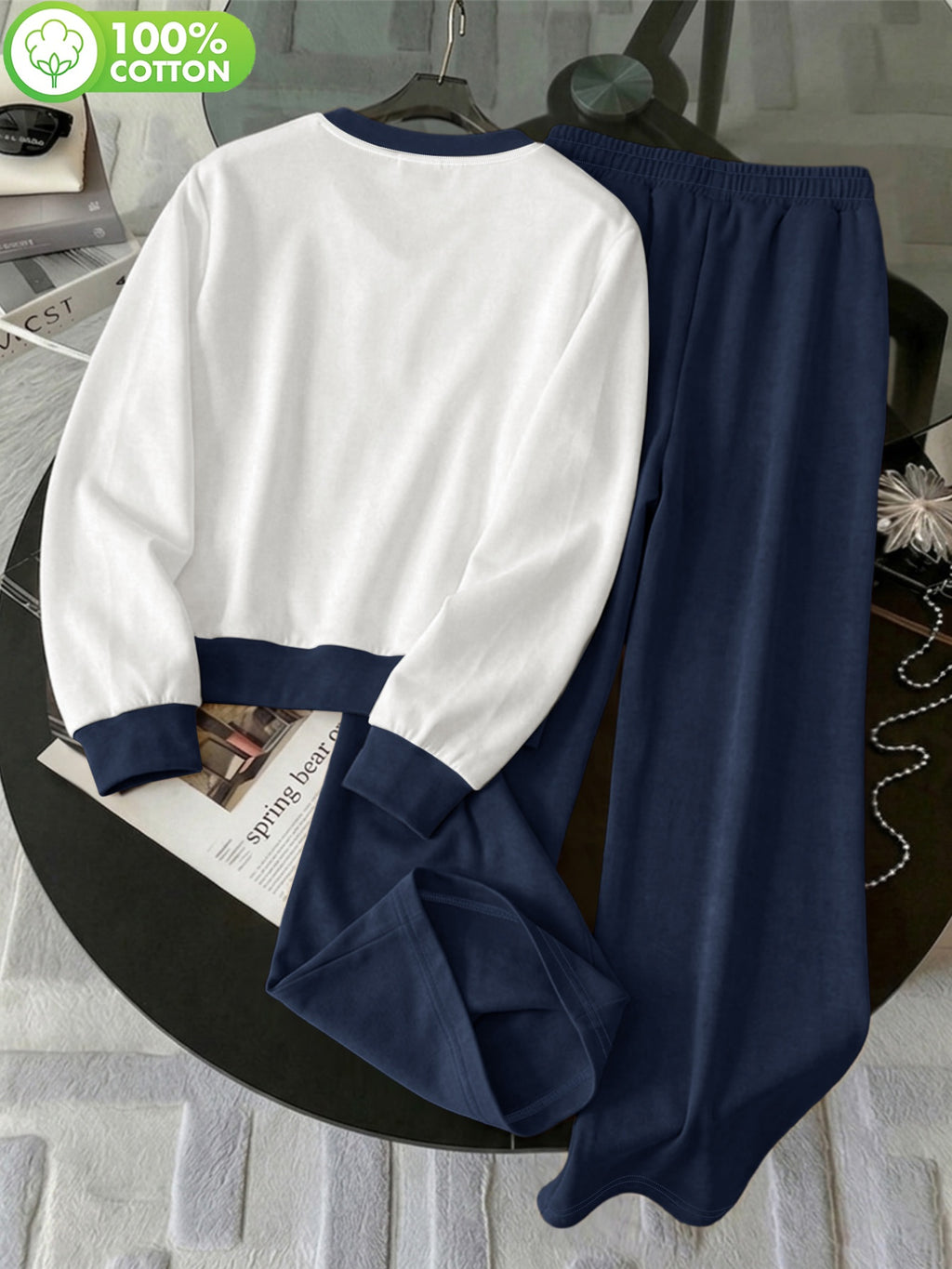 Ensemble grande taille, coupe ample, manches longues, toucher naturel, vu de dos