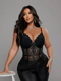 Body gainant grande taille en dentelle, col V, effet ajouré