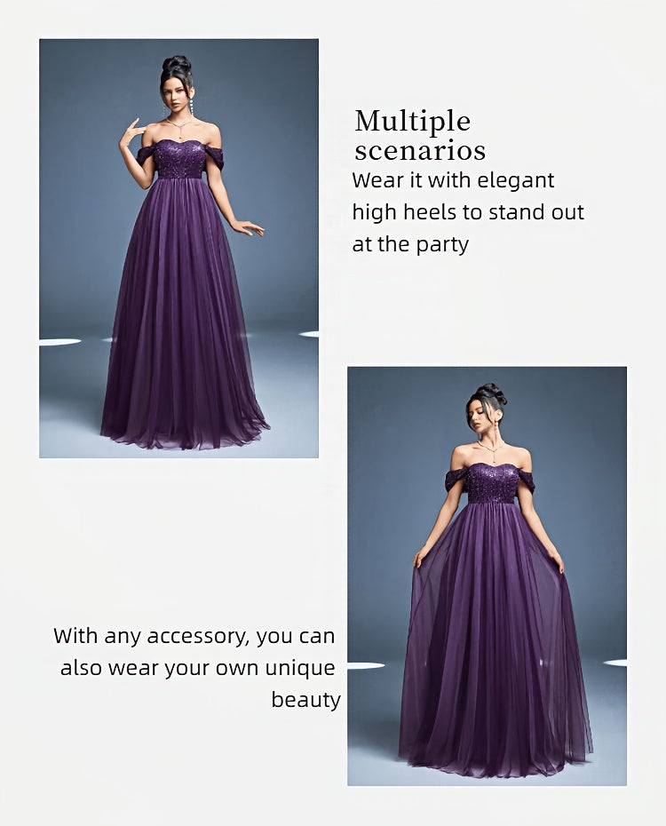 Robe de soirée grande taille — Tulle violet sequins perlés