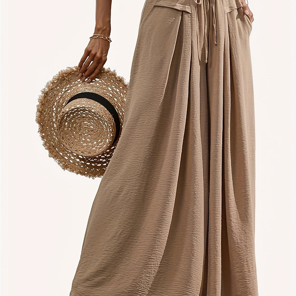 Pantalon grande taille, coupe évasée, cordon de serrage — composition : 100% Polyester