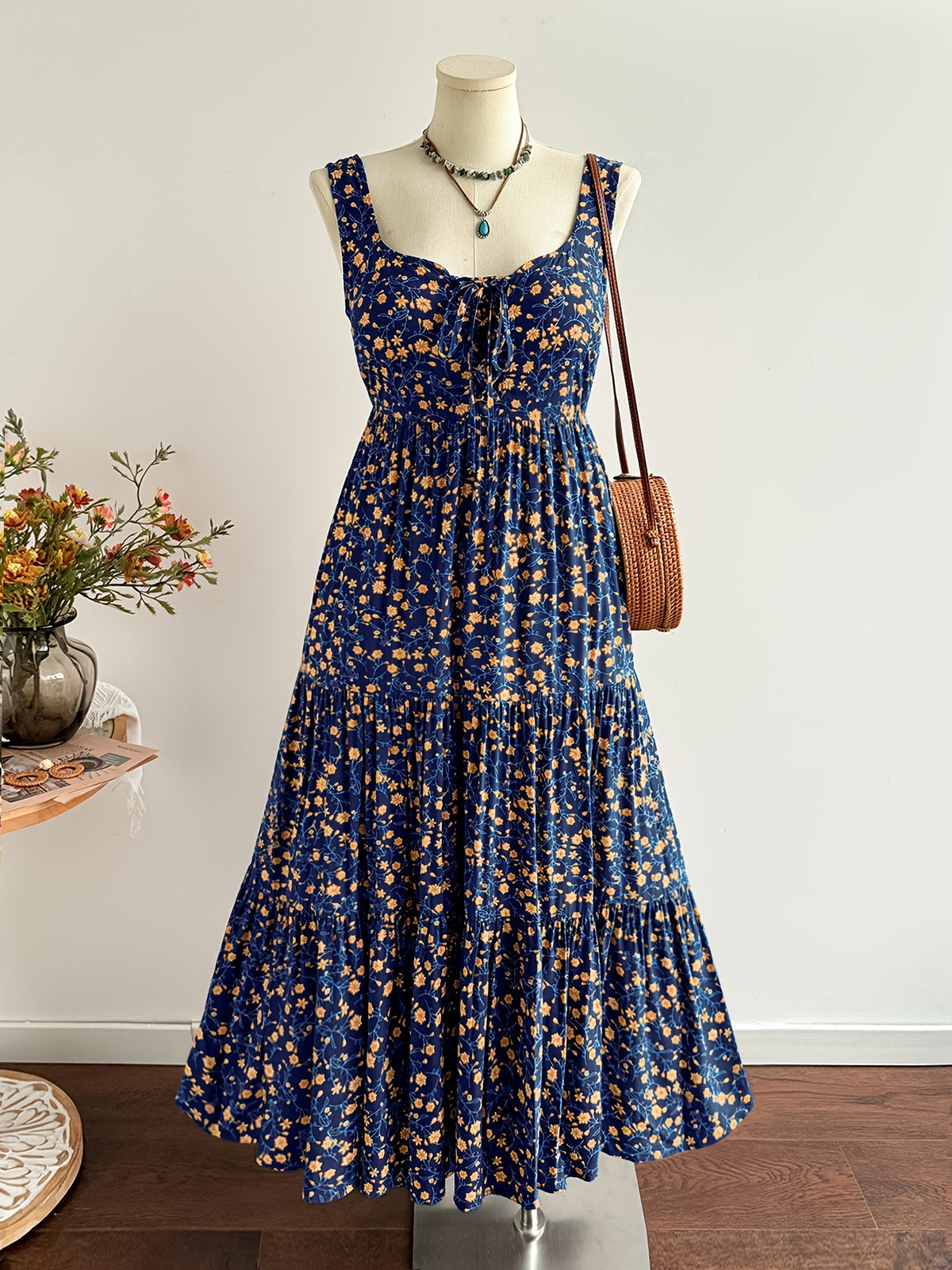 Robe longue grande taille — Viscose bohème à dos smocké