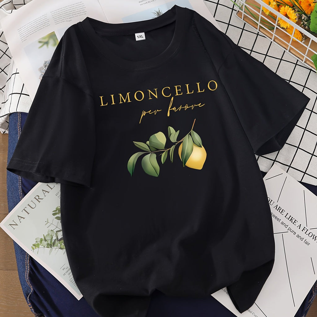 T-shirt grande taille, col rond, manches courtes, esprit décontracté — matière : polyester