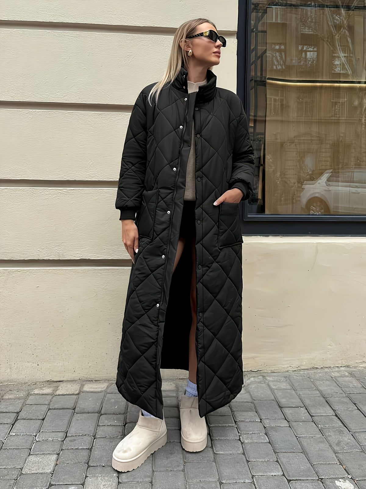 Manteau grande taille, coupe oversize, col cardigan, poches pratiques Image