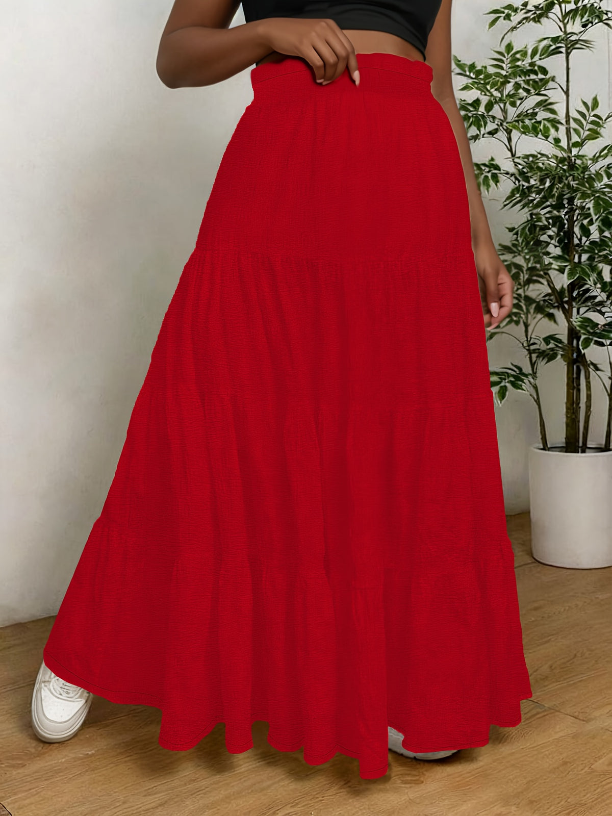 Jupe grande taille, coupe évasée, allure élégante, vu de dos