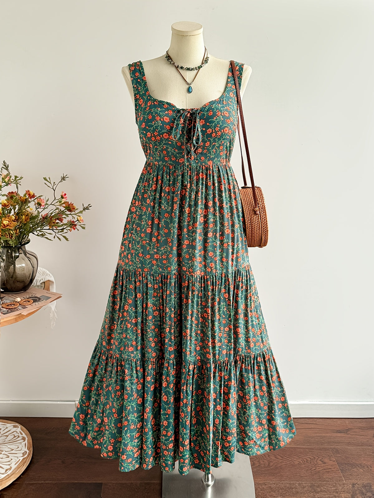 Robe longue grande taille — Viscose bohème à dos smocké