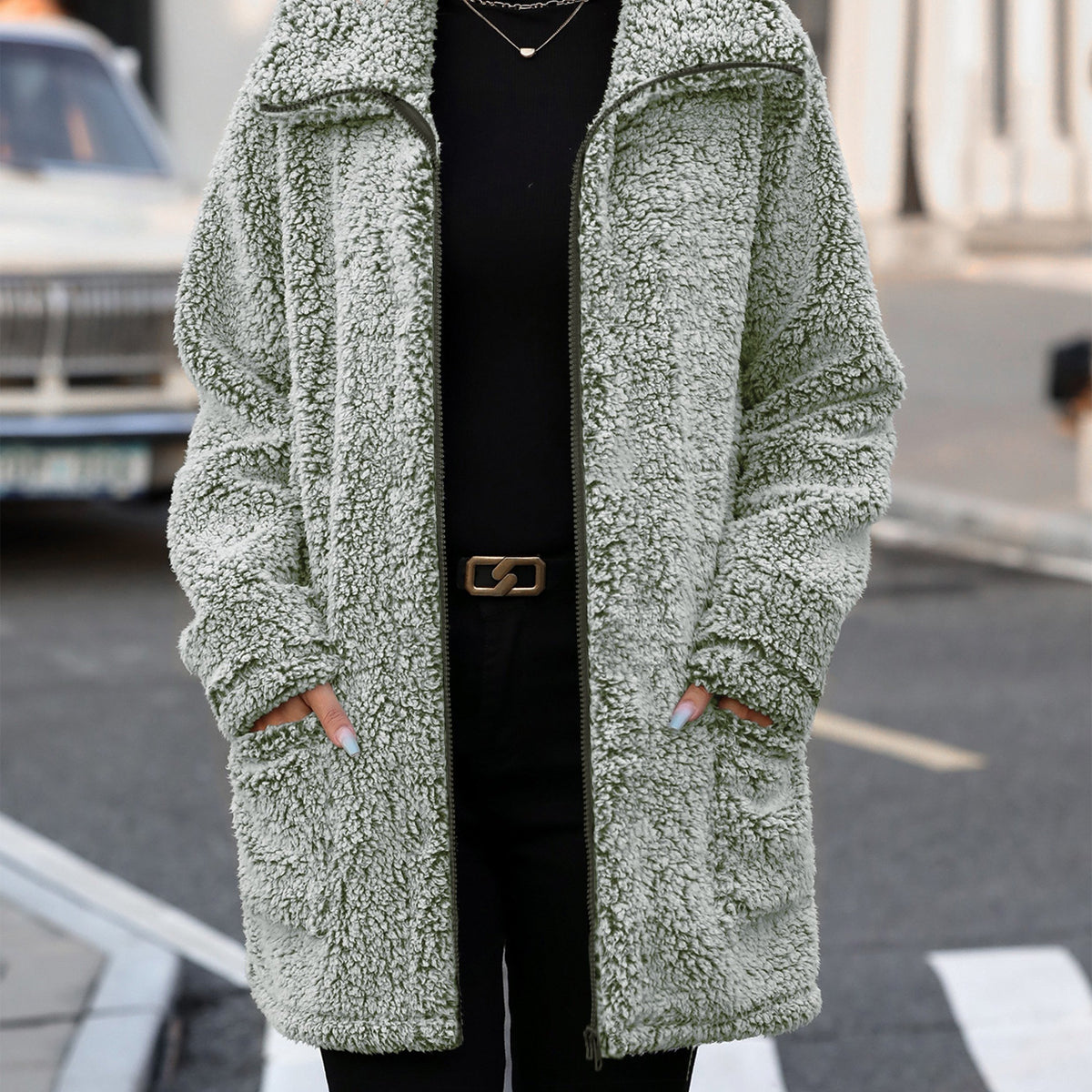 Manteau grande taille, col cardigan, fermeture zippée, chaleur d'hiver, tissu opaque