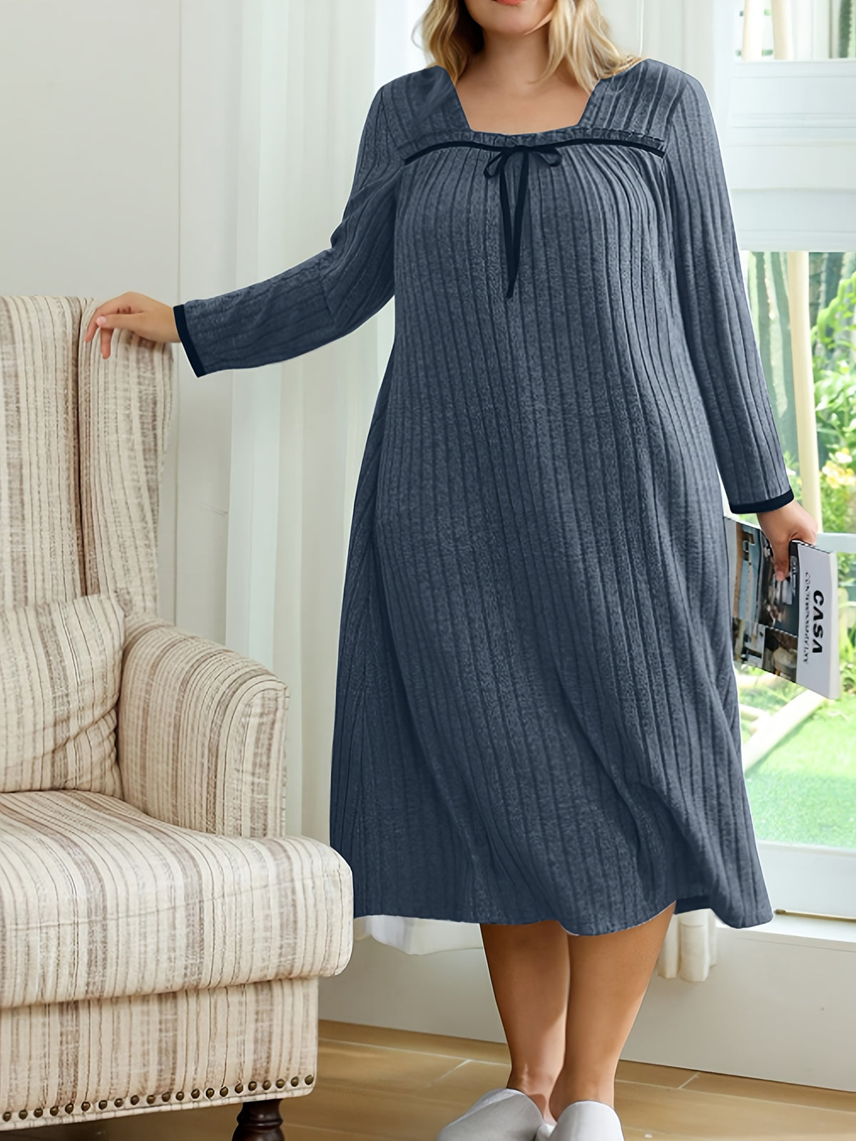 Chemise de grande taille, côtes brossées et ruban