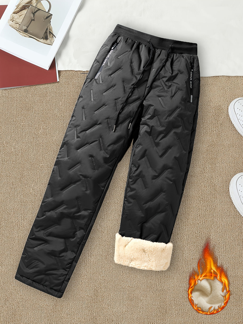 Pantalon de sport grande taille — Matelassé doublé sherpa d'hiver