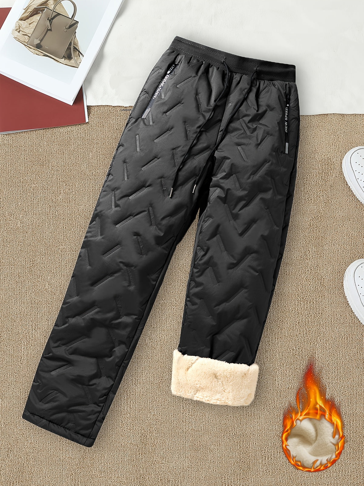 Pantalon de sport grande taille — Matelassé doublé sherpa d'hiver