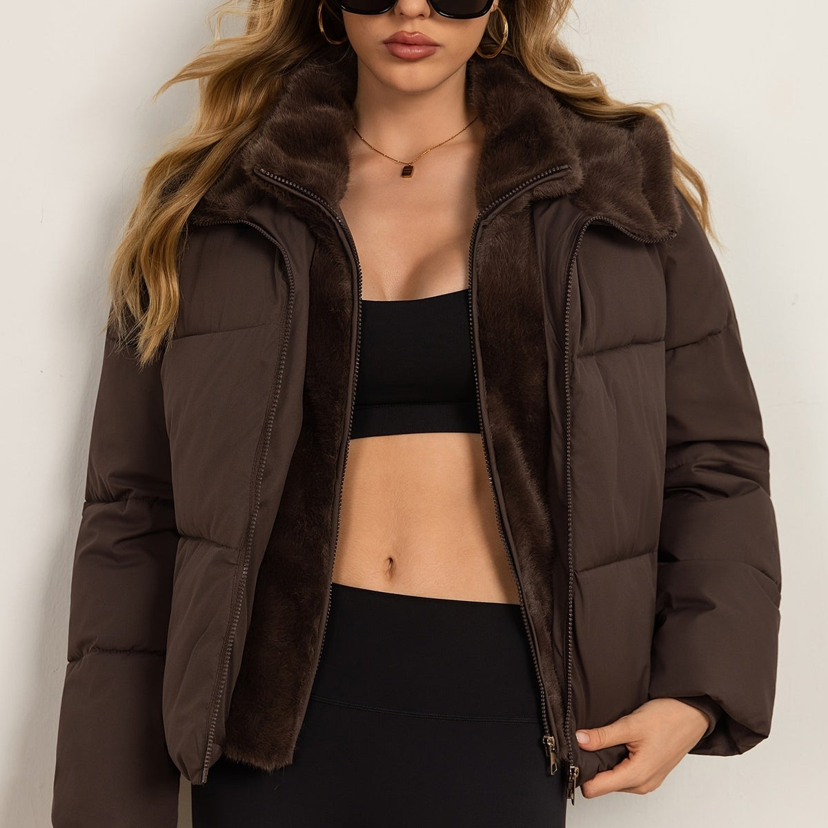 Manteau grande taille, fermeture zippée, chaleur d'hiver, coupe-vent — matière : polyester Image