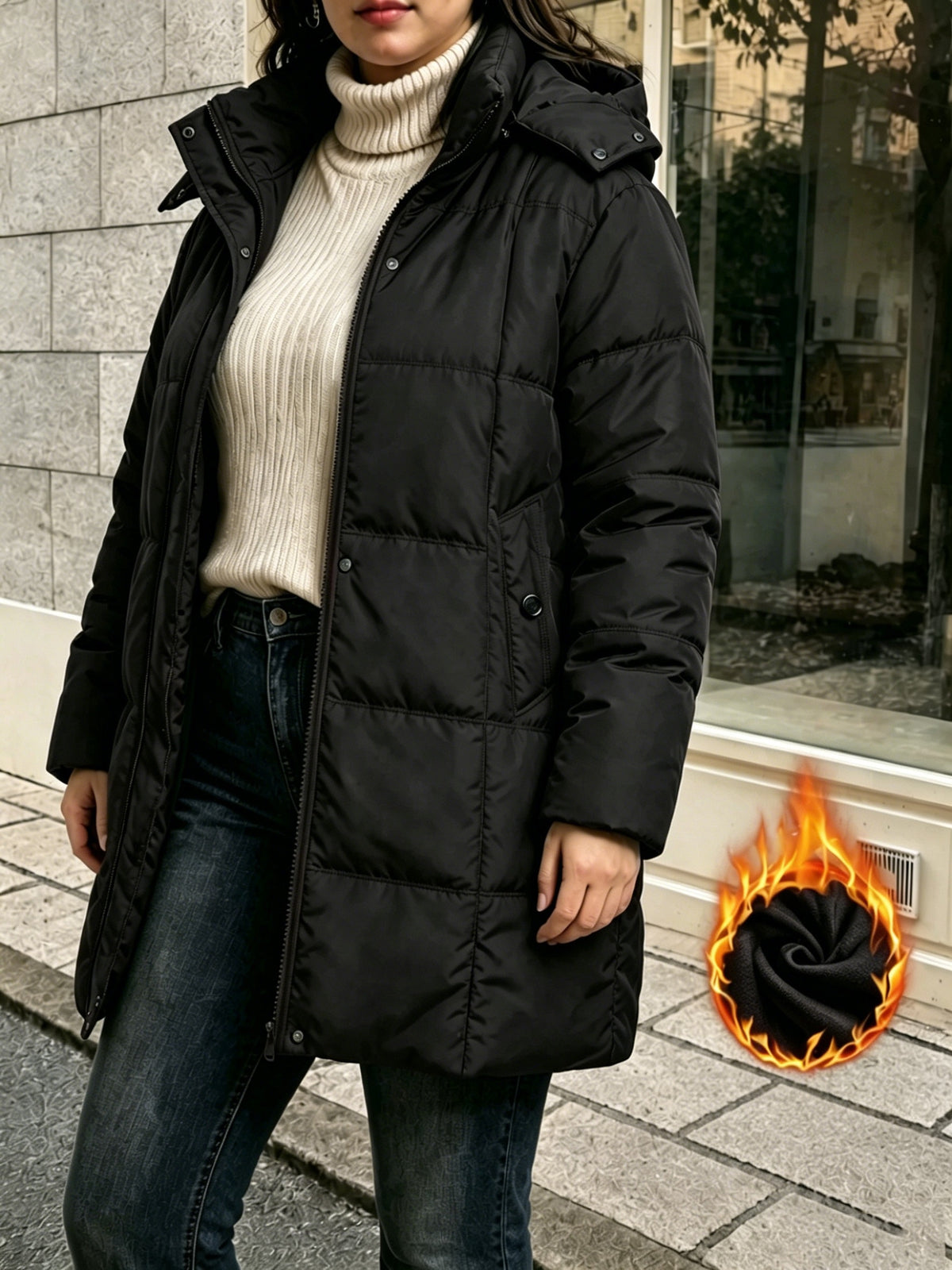 Veste grande taille, coupe oversize, longueur midi, capuche Image